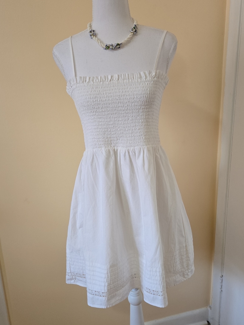 American Eagle Dress White Cotton Sundress M Shirred Bodice